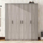 Armoire 4 portes en bois avec tringle, 1 tiroir et étagères de rangement