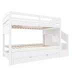 Lit superposé Whisen Twin XL avec lit gigogne, lit superposé avec rangement, lit superposé en bois massif, escalier de rangement, armoire, 3 tiroirs, pour enfants