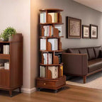 Bibliothèque d'angle pivotante à 360° Chic Crate à 6 niveaux avec roulettes, étagère étroite pour petits espaces, marron noyer