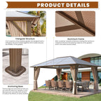 Tonnelle EROMMY à toit rigide, pergola extérieure avec double toit, moustiquaire et rideaux, auvent robuste pour patio, jardin, fête au bord de la piscine