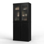 Meuble de rangement en bois massif avec portes en verre dépoli, portes pleines, 2 tiroirs et étagères réglables
