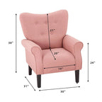 Fauteuil d'appoint moderne Erommy, fauteuil à dossier haut, canapé simple en tissu rembourré avec boutons et pieds en bois pour salon