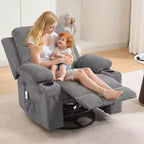 Fauteuil Inclinable Pivotant avec Massage et Chaleur, Fauteuil à Bascule 360° avec Porte-Gobelets et Poches Latérales, Canapé Ergonomique pour Salon, Camping-car, Chambre de Bébé
