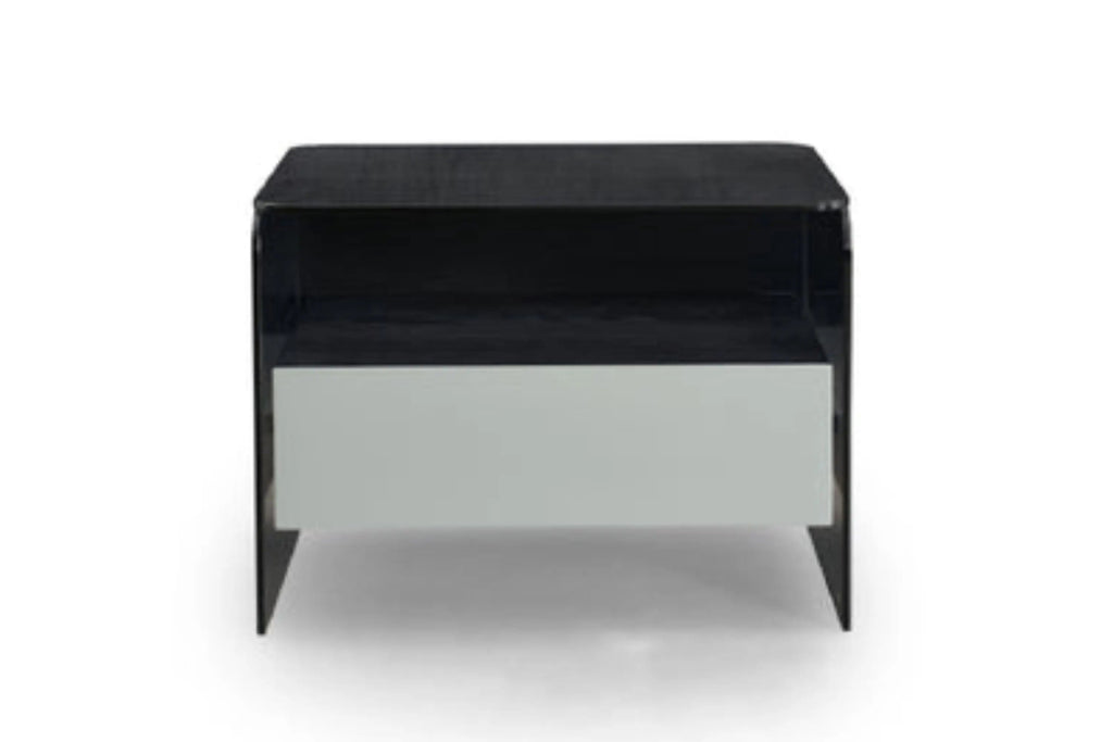 Table de chevet minimaliste en verre noir pour chambres modernes