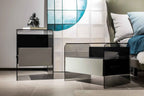 Table de chevet minimaliste en verre noir pour chambres modernes