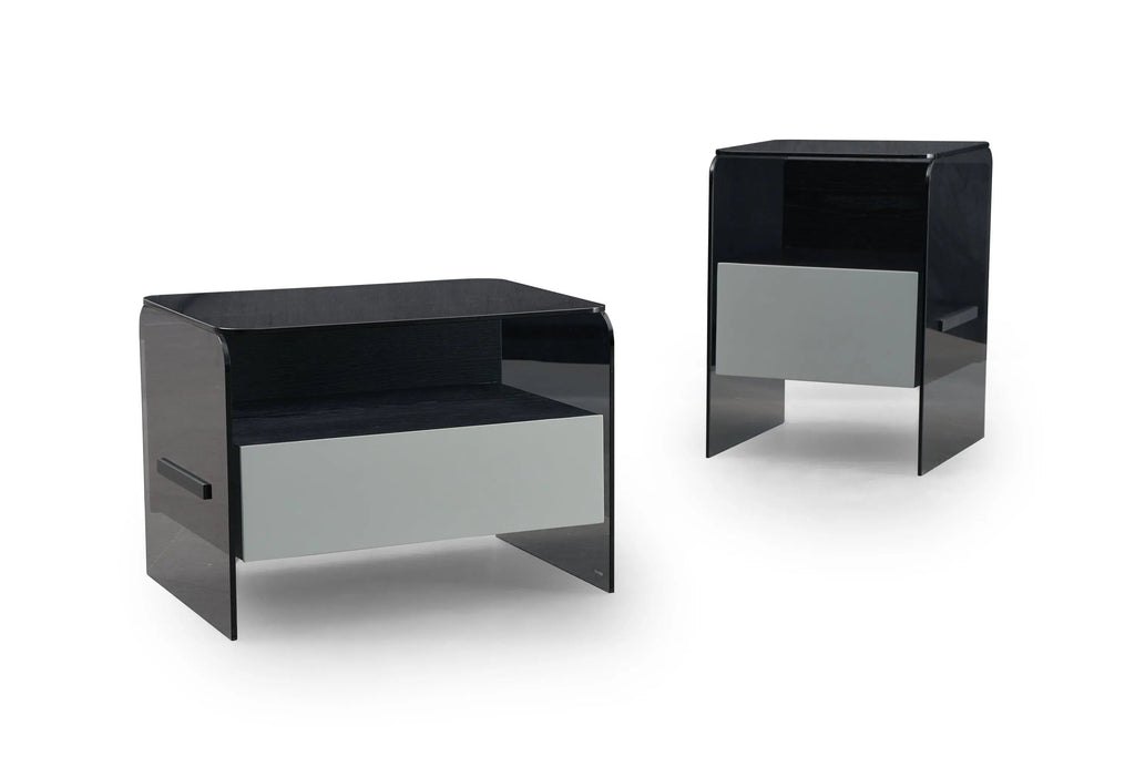 Table de chevet minimaliste en verre noir pour chambres modernes