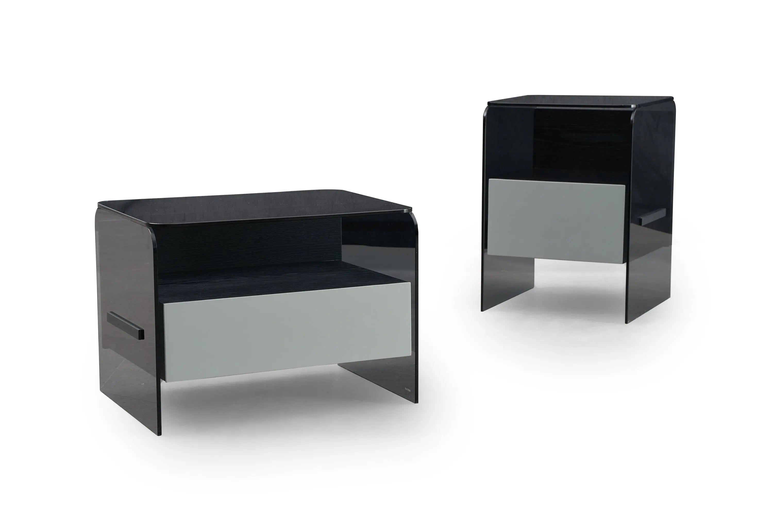 Table de chevet minimaliste en verre noir pour chambres modernes