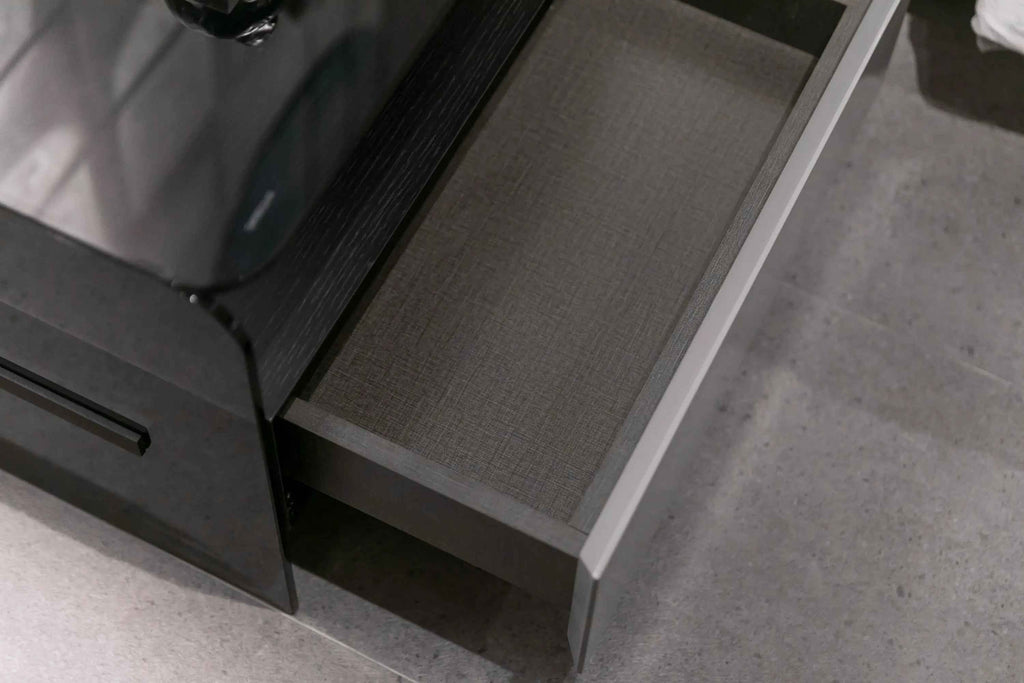 Table de chevet minimaliste en verre noir pour chambres modernes