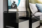 Table de chevet minimaliste en verre noir pour chambres modernes