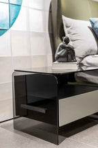 Table de chevet minimaliste en verre noir pour chambres modernes
