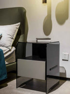 Table de chevet minimaliste en verre noir pour chambres modernes