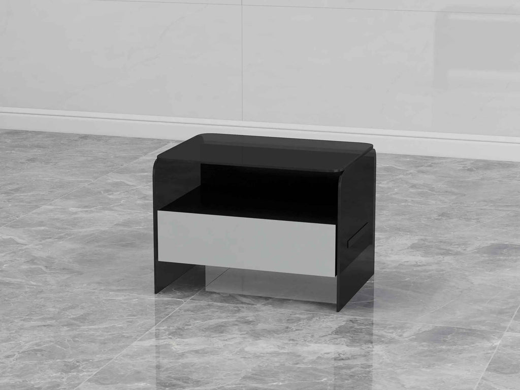 Table de chevet minimaliste en verre noir pour chambres modernes