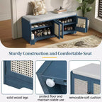 Banc de rangement rustique en bois Whisen, banc à chaussures d'entrée avec coussin amovible, étagères réglables