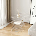 Table d'appoint contemporaine en acrylique en forme de S avec rangement