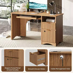 Bureau d'ordinateur intelligent Bestier 55, bureau en chêne avec tiroirs de classement et prise de courant, bureau de direction avec rangement ouvert et tiroir à clavier