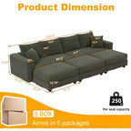102.4 Canapé convertible 4 places en velours côtelé avec poufs – Vert