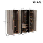 83W Armoire 6 Portes, Rangement de Vêtements avec 2 Tiroirs, Tringles et Étagères, Noir+Naturel-ModernLuxe