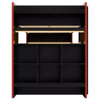 Lit superposé de jeu en bois pleine grandeur avec bureau intégré, étagères de rangement, lumières LED 7 couleurs et station de charge, noir - ModernLuxe
