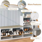 Meuble à chaussures de ferme avec banc, organisateur de rangement de chaussures d'entrée avec 4 tiroirs à abattant et siège rembourré confortable, banc à chaussures autoportant