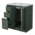 Meuble-lavabo de salle de bain à évier simple de 76 cm avec armoire et 3 tiroirs – Noir / Bleu / Vert / Indigo / Blanc