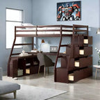 Lit mezzanine simple avec 7 tiroirs, 2 étagères, armoire et bureau pour enfants et adolescents