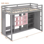 Lit mezzanine enfant avec armoire et étagères, Cadre de lit mezzanine en bois avec meuble de rangement pour enfants et adolescents