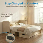 Lit escamotable convertible Queen Size Mjkone avec matelas, chargement USB, tiroirs de rangement