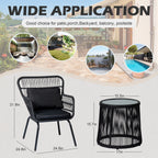 Ensemble bistrot 3 pièces en osier pour conversation, salon de jardin en rotin résistant aux intempéries avec coussins