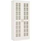 Meuble à chaussures haut Lantine avec portes, rangement à chaussures à 8 niveaux avec étagères réglables, armoire à chaussures moderne pour couloir, placard, salon, blanc