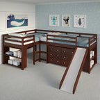 Ensemble de chambre mezzanine en L Double Twin avec toboggan, finition cappuccino foncé