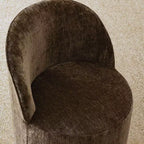 Ensemble de salle à manger moderne pour 6 personnes, table à manger ronde avec pied central, chaises de salle à manger pivotantes à roulettes, tissu chenille texturé - Panipeachy