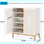 Meuble à Chaussures pour 20 Paires, Armoire de Rangement Moderne à 6 Niveaux avec Portes, Organisateur d'Entrée Autonome, Blanc et Or