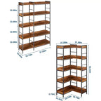 Étagère d'angle en forme de L à 5 niveaux Bibliothèque industrielle en bois et métal de 165 cm (Marron rustique) Rangement réversible pour salon, chambre et bureau à domicile