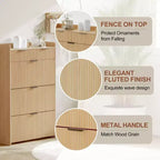 Meuble à chaussures moderne blanc avec 3 tiroirs basculants et 2 petits tiroirs et crochet, organiseur de rangement à chaussures fin cannelé, meuble d'entrée étroit