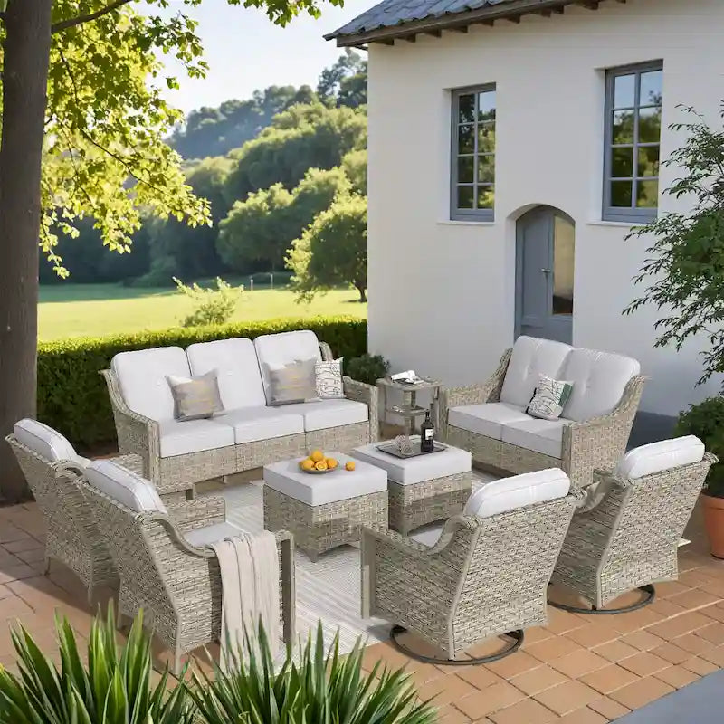 Ensemble de conversation de jardin 9 pièces XIZZI avec fauteuil pivotant