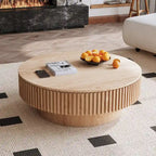 Table basse/de salon ronde moderne plaquée en bois massif avec rangement