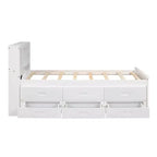 Lit plateforme avec lit gigogne et tiroirs, lit plateforme de rangement avec USB, lit plateforme en bois avec bibliothèque