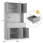 Armoire de cuisine de 71 pouces, vaisselier avec lumières LED et prises de courant, buffet avec support pour micro-ondes, étagères réglables