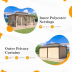 Tonnelle EROMMY à toit rigide, pergola extérieure avec double toit, moustiquaire et rideaux, auvent robuste pour patio, jardin, fête au bord de la piscine
