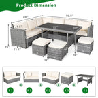 Ensemble de salle à manger Costway 7 pièces en rotin pour terrasse, canapé sectionnel et pouf - Voir détails