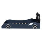 Lit plateforme Whisen Wood en forme de voiture de course, taille double, avec LED et dossier rembourré
