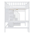 Lit mezzanine en pin avec bureau et rangements