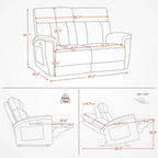 Canapé inclinable électrique MCombo 60,2 po avec massage et double chauffage, appuie-tête réglable, ports USB et Type C, tissu