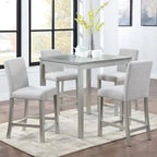 Ensemble de salle à manger moderne 5 pièces avec table carrée hauteur comptoir et 4 chaises rembourrées