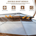 Tonnelle EROMMY à toit rigide, pergola extérieure avec double toit, moustiquaire et rideaux, auvent robuste pour patio, jardin, fête au bord de la piscine