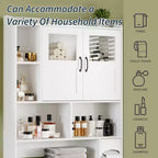 Meuble de rangement pour toilettes – Organisateur de salle de bain de style ferme de 171 cm de haut avec étagère réglable et porte en verre pour salle de bain, buanderie