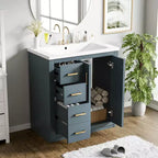 Meuble-lavabo de salle de bain à évier simple de 76 cm avec armoire et 3 tiroirs – Noir / Bleu / Vert / Indigo / Blanc