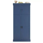 Garde-manger de cuisine autoportant 77H, armoire de rangement de style ferme avec étagères réglables, étagères de porte, tiroirs et casiers à vin - ModernLuxe
