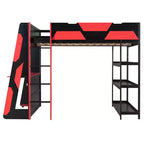 Lit mezzanine gaming complet Luxystar avec bureau, étagères de rangement et lumières