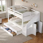 Lit superposé Whisen Twin XL avec lit gigogne, lit superposé avec rangement, lit superposé en bois massif, escalier de rangement, armoire, 3 tiroirs, pour enfants
